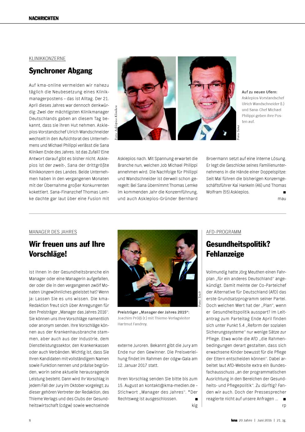 Vorschauseite 1: Klinikkonzerne: Synchroner Abgang