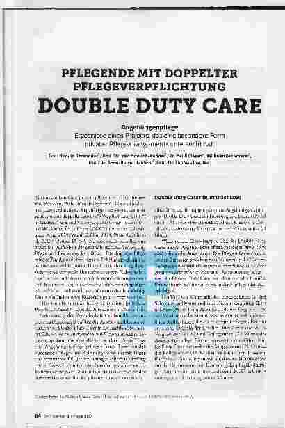 Vorschauseite 1: PFLEGENDE MIT DOPPELTER PFLEGEVERPFLICHTUNG DOUBLE DUTY CARE. Angehörigenpflege: Ergebnisse eines Projekts, das eine besondere Form privater Pflegearrangements untersucht hat.