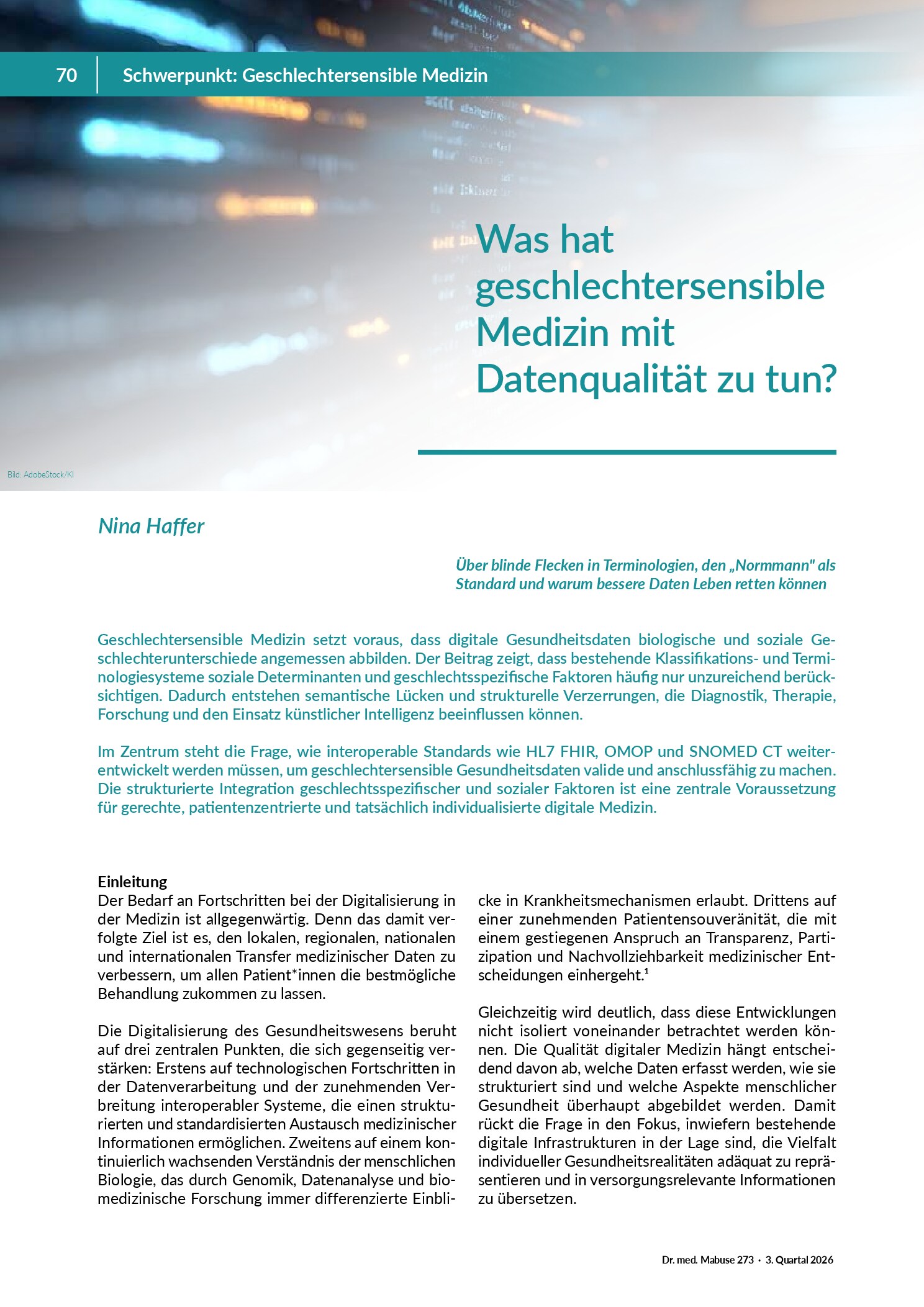 Vorschau: Was hat geschlechtersensible Medizin mit Datenqualität zu tun?