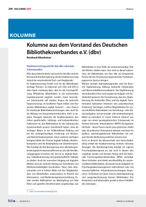 Vorschauseite 1: Kolumne aus dem Vorstand des Deutschen Bibliotheksverbandes e. V. (dbv)
