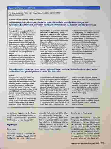 Vorschauseite 3: Allgemeinmedizin: attraktives Arbeitsfeld oder Stiefkind der Medizin? Einstellungen von österreichischen Medizinstudierenden zur Allgemeinmedizin im städtischen und ländlichen Raum