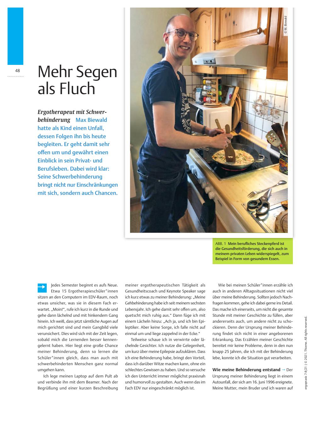 Vorschauseite 1: Mehr Segen als Fluch? Ergotherapeut mit Schwerbehinderung