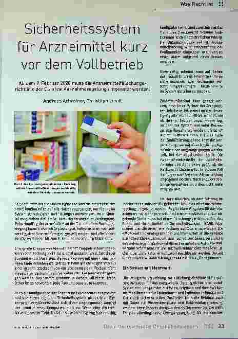 Vorschauseite 1: Sicherheitssystem für Arzneimittel kurz vor dem Vollbetrieb