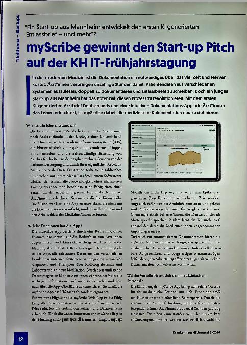 Vorschauseite 1: MyScribe gewinnt den Start-up Pitch auf der KH IT-Frühjahrstagung.