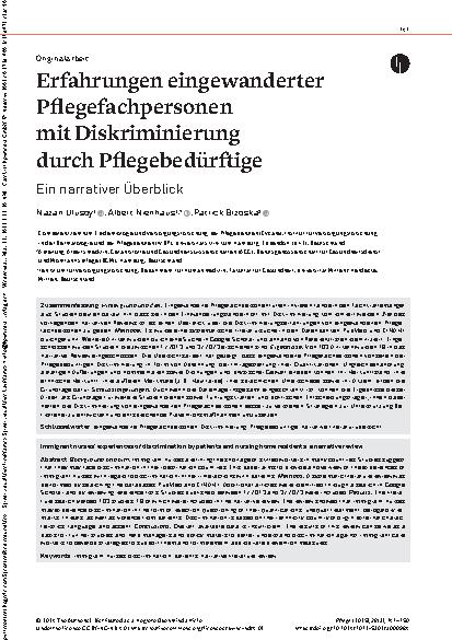 Vorschauseite 1: Erfahrungen eingewanderter Pflegefachpersonen mit Diskriminierung durch Pflegebedürftige