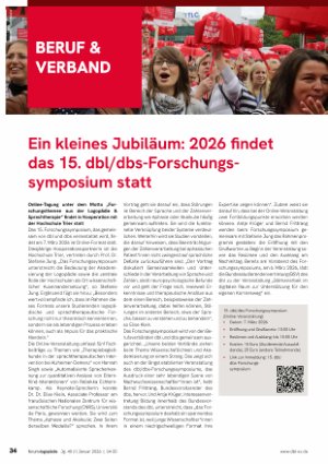 Vorschauseite 1: Ein kleines Jubiläum: 2026 findet das 15. dbl/dbs-Forschungssymposium statt
