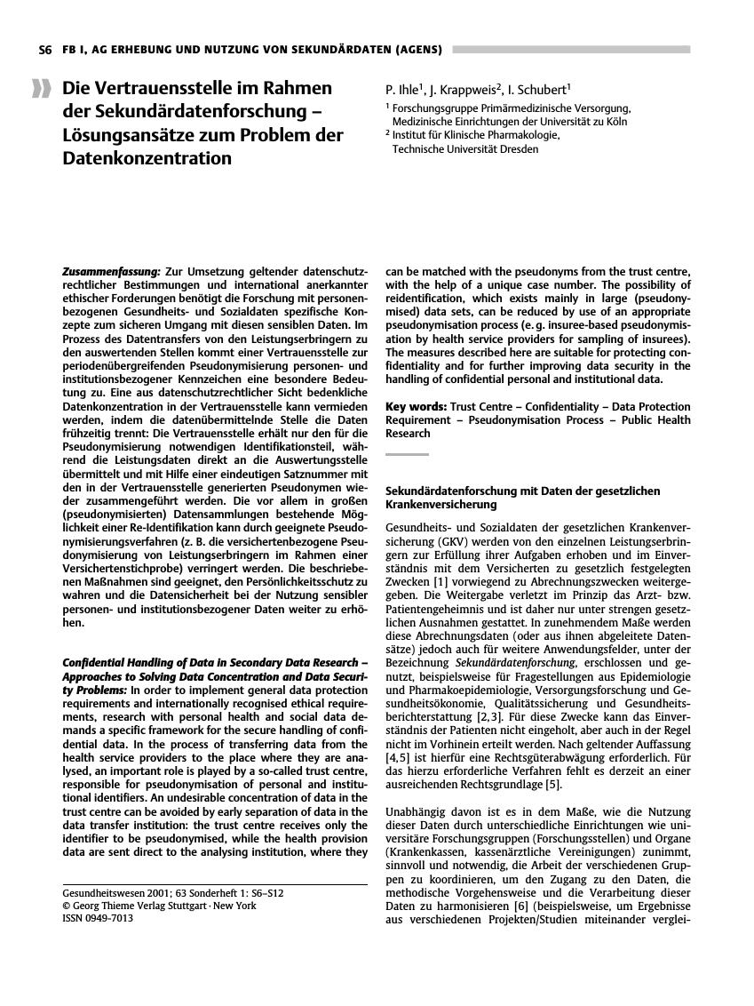 Vorschauseite 1: Die Vertrauensstelle im Rahmen der Sekundärdatenforschung - Lösungsansätze zum Problem der Datenkonzentration