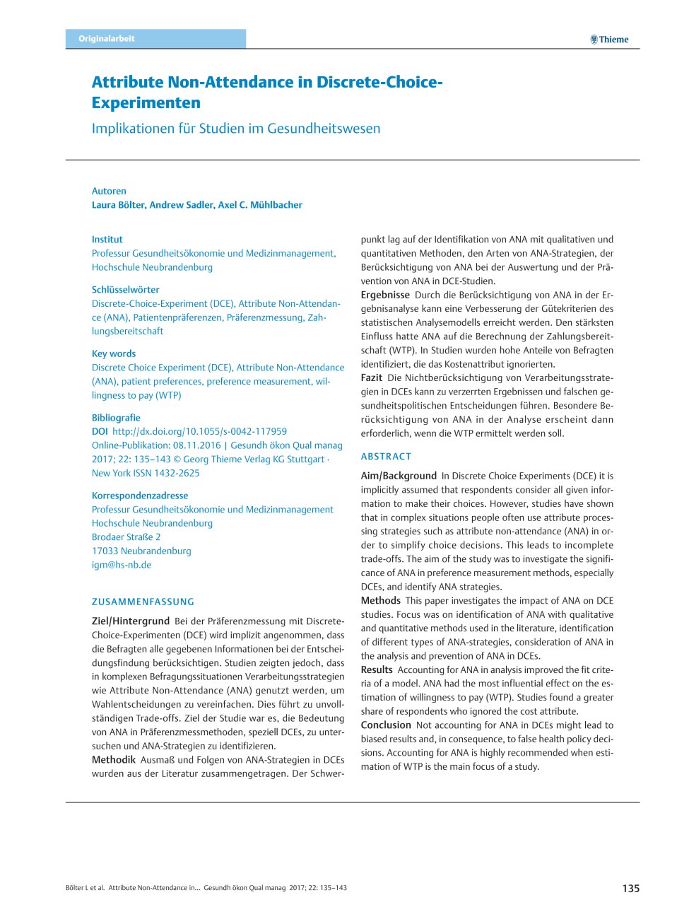 Vorschauseite 1: Attribute Non-Attendance in Discrete-Choice-Experimenten