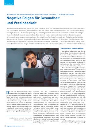 Vorschauseite 1: Arbeitszeit: Regierungspläne würden Arbeitstage von über 12 Stunden erlauben Negative Folgen für Gesundheit und Vereinbarkeit