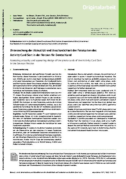 Vorschauseite 1: Untersuchung der Aktualität und Anschaulichkeit der Fotokarten des Activity Card Sort in der Version für Deutschland