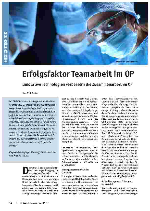 Vorschauseite 1: Erfolgsfaktor Teamarbeit im OP: Innovative Technologien verbessern die Zusammenarbeit im OP.