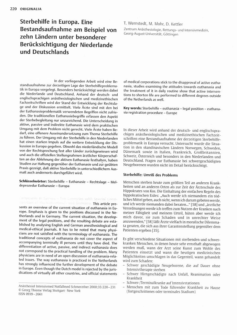 Vorschauseite 1: Sterbehilfe in Europa. Eine Bestandsaufnahme am Beispiel von zehn Ländern unter besonderer Berücksichtigung der Niederlande und Deutschlands