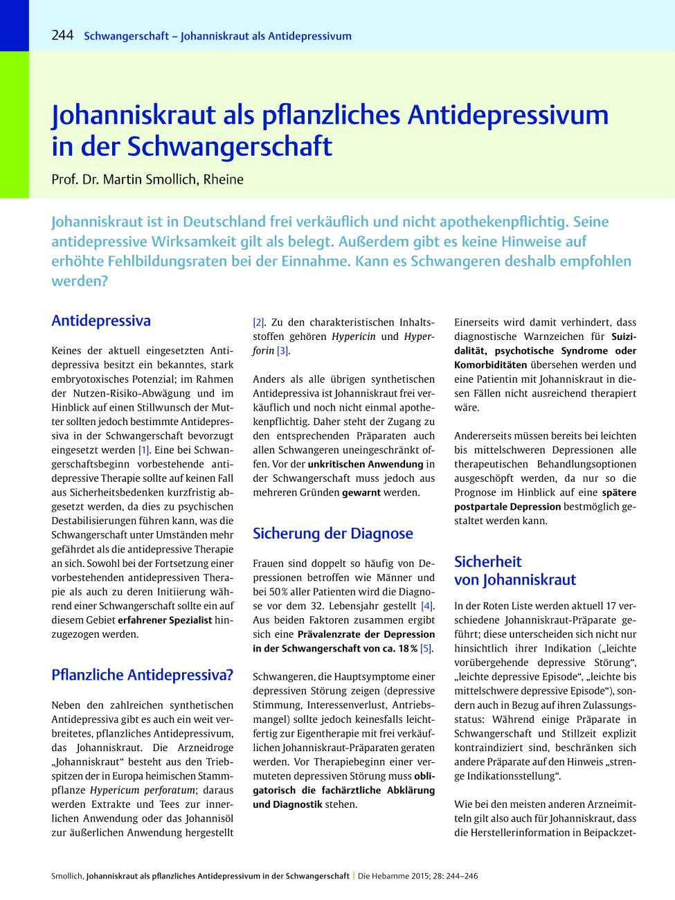 Vorschauseite 1: Johanniskraut als pflanzliches Antidepressivum in der Schwangerschaft