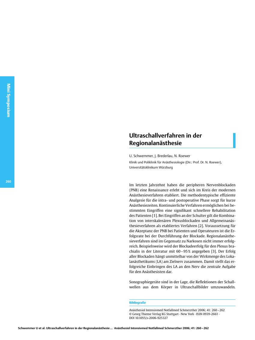 Vorschauseite 1: Ultraschallverfahren in der Regionalanästhesie