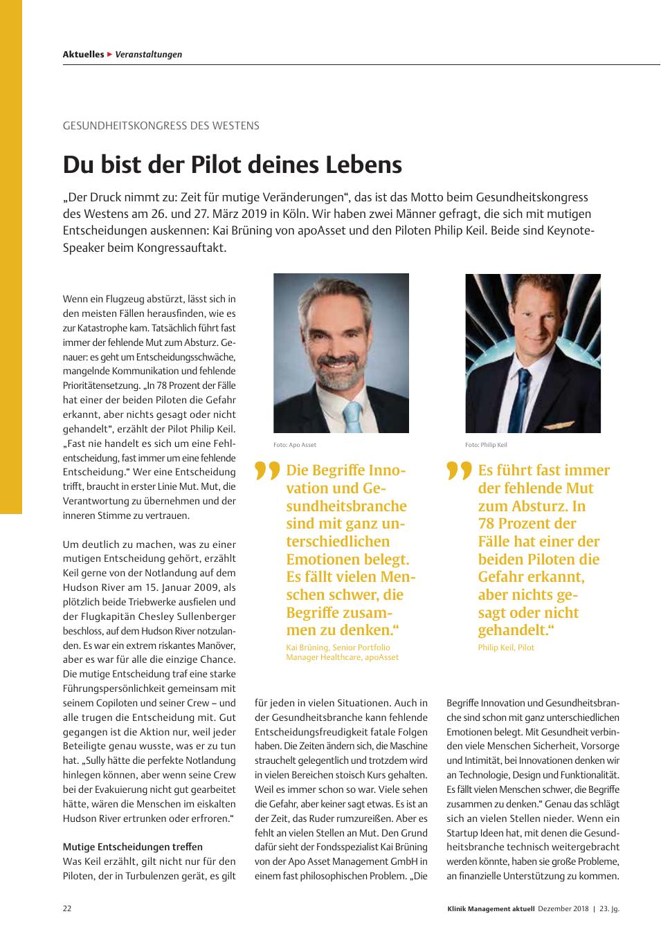 Vorschauseite 1: Gesundheitskongress des Westens: Du bist der Pilot deines Lebens