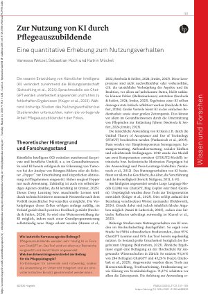 Vorschauseite 1: Zur Nutzung von KI durch Pflegeauszubildende Eine quantitative Erhebung zum Nutzungsverhalten