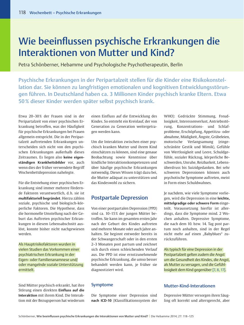 Vorschauseite 1: Wie beeinflussen psychische Erkrankungen die Interaktionen von Mutter und Kind?
