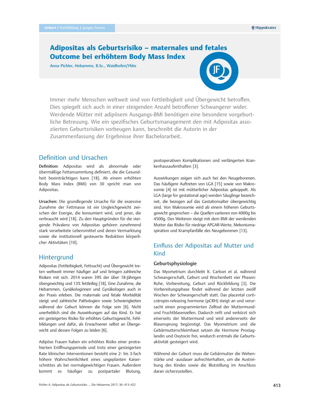 Vorschauseite 1: Adipositas als Geburtsrisiko – maternales und fetales Outcome bei erhöhtem Body Mass Index