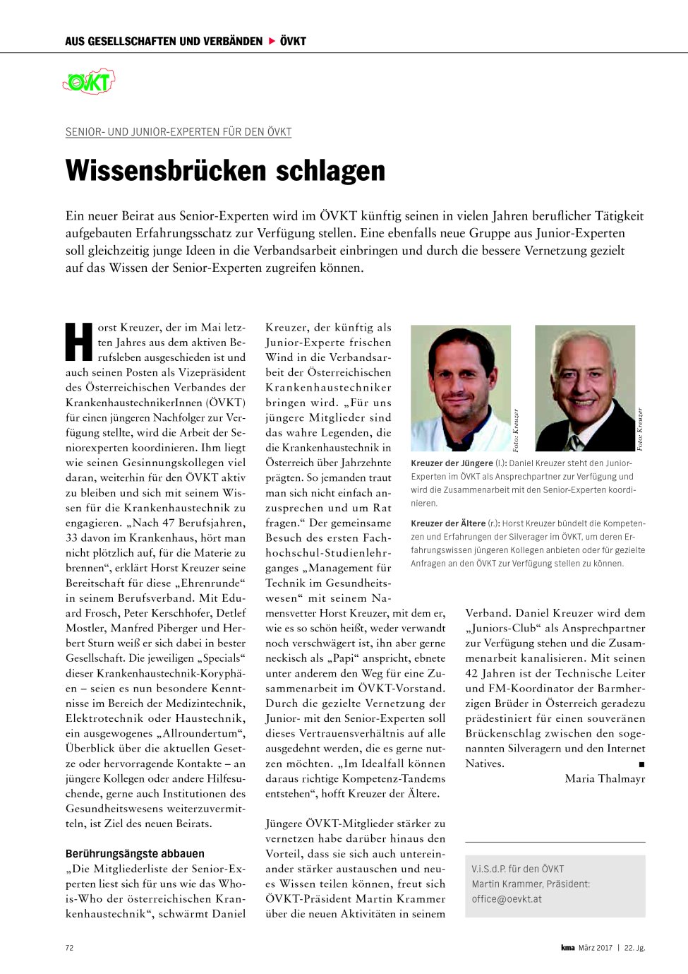 Vorschauseite 1: Seniorund Junior-Experten für den ÖVKT: Wissensbrücken schlagen