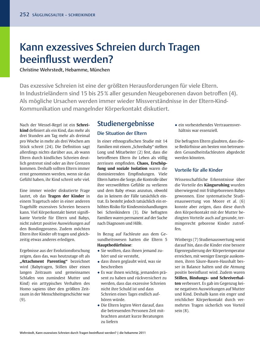 Vorschauseite 1: Kann exzessives Schreien durch Tragen beeinflusst werden?