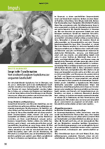 Vorschauseite 1: Sorge in der Transformation Vom strukturell sorglosen Kapitalismus zur sorgsamen Gesellschaft?