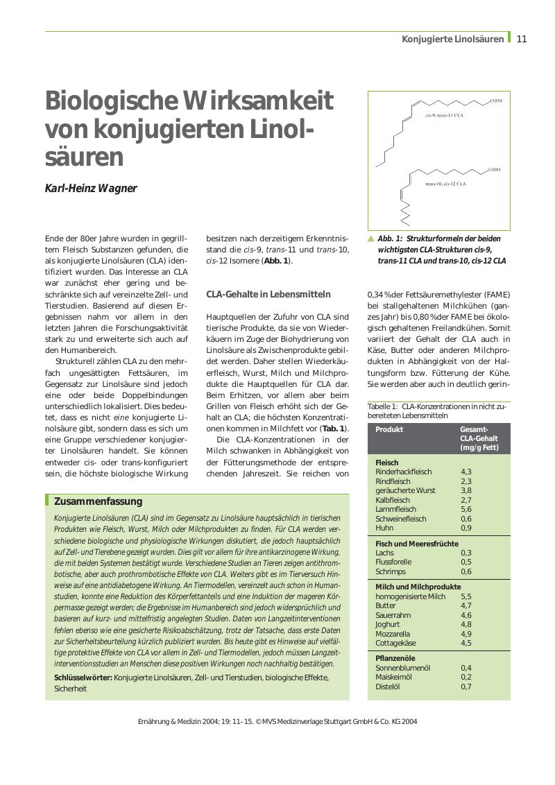 Vorschauseite 1: Biologische Wirksamkeit von konjugierten Linolsäuren