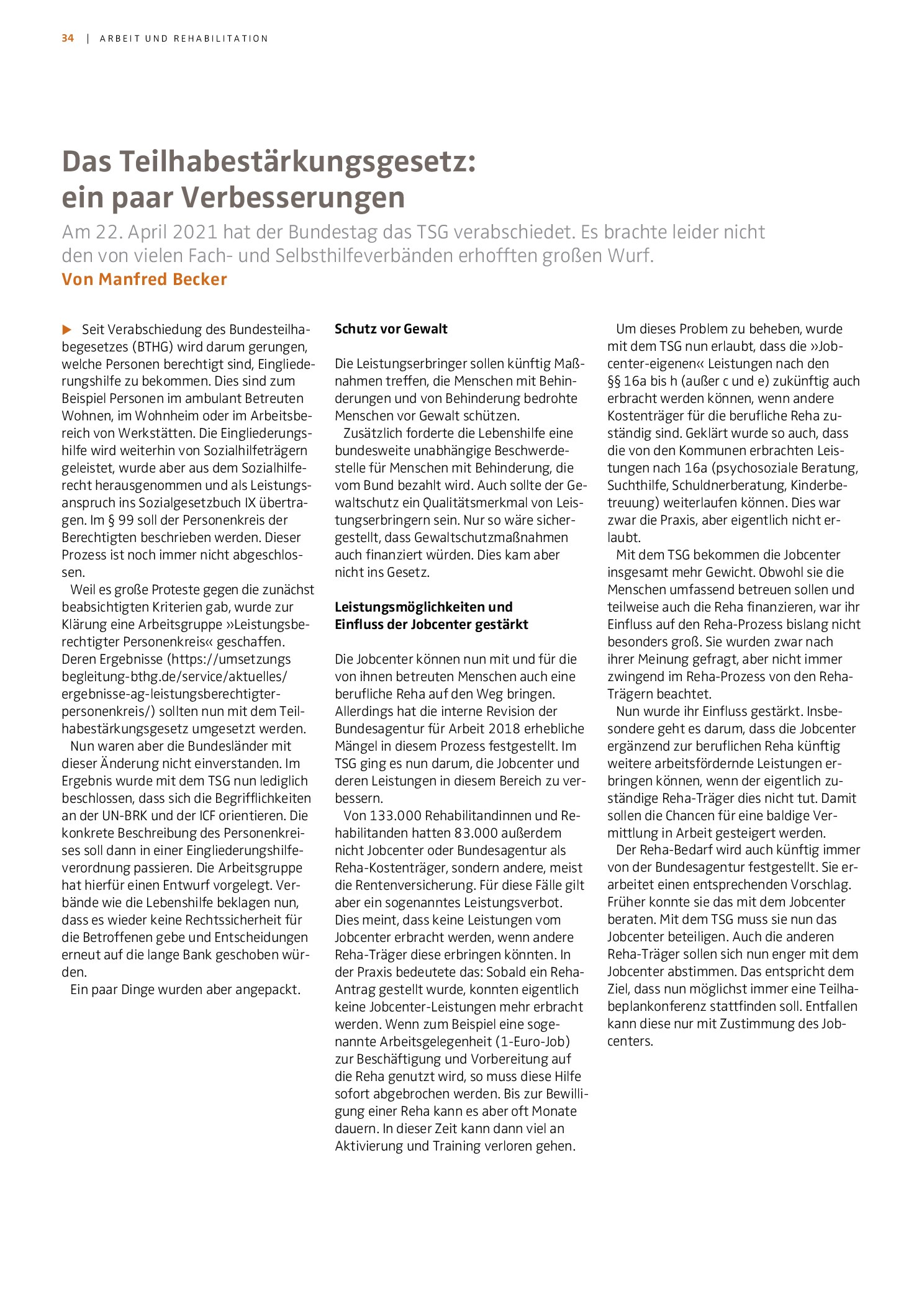 Vorschauseite 1: Das Teilhabestärkungsgesetz: Ein paar Verbesserungen