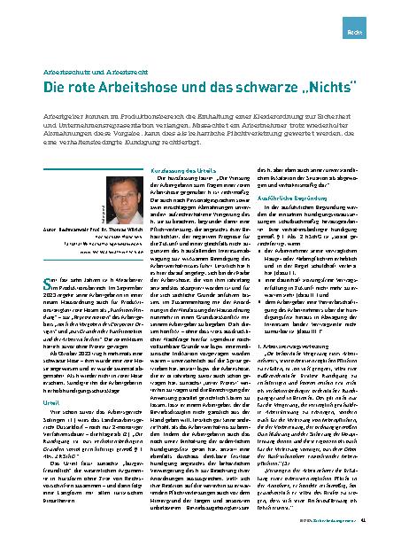 Vorschauseite 1: Arbeitsschutz und Arbeitsrecht: Die rote Arbeitshose und das schwarze „Nichts“