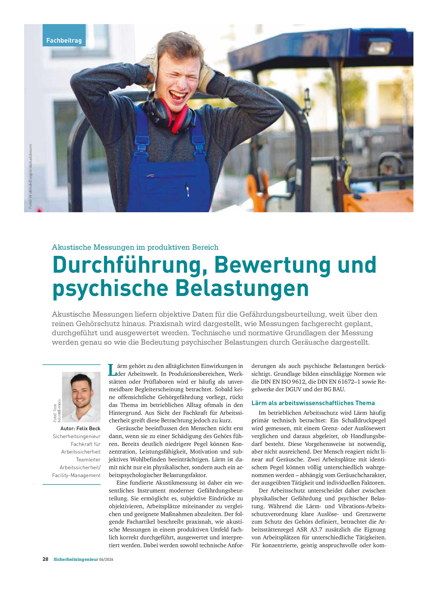 Vorschauseite 1: Akustische Messungen im produktiven Bereich – Durchführung, Bewertung und psychische Belastungen