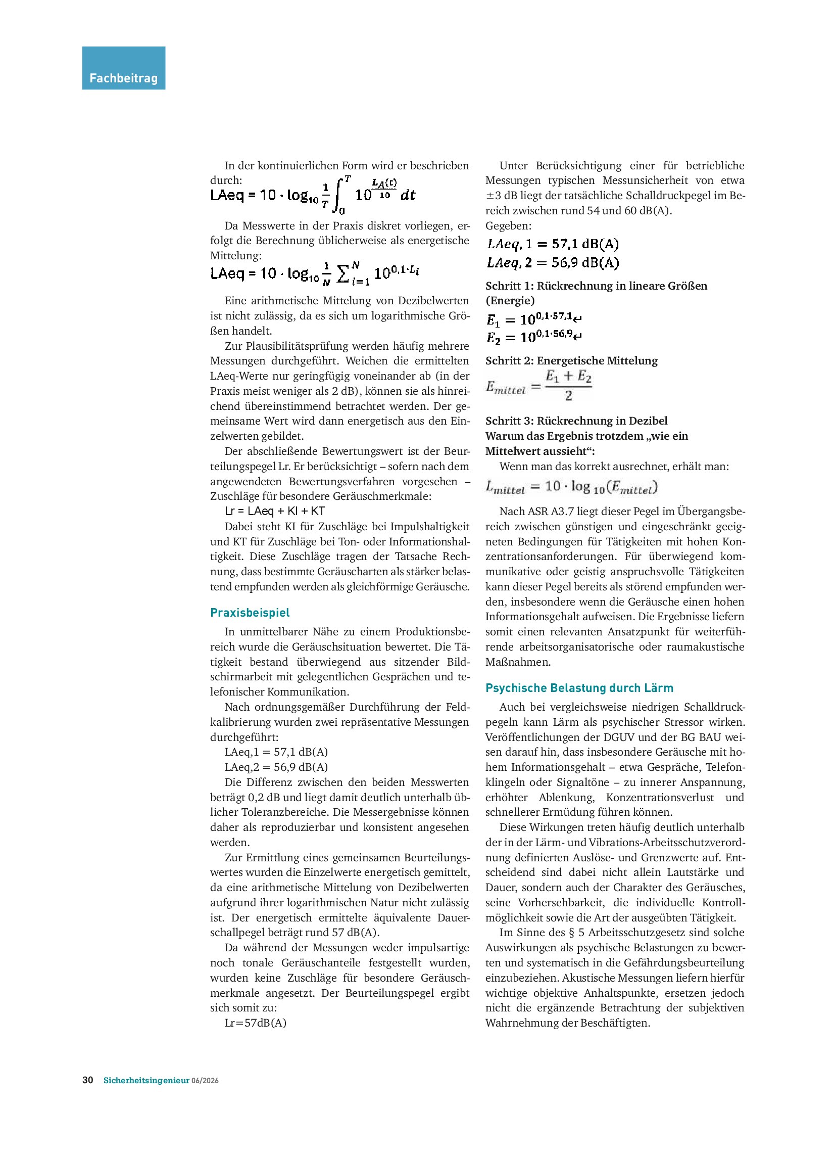 Vorschauseite 3: Akustische Messungen im produktiven Bereich – Durchführung, Bewertung und psychische Belastungen