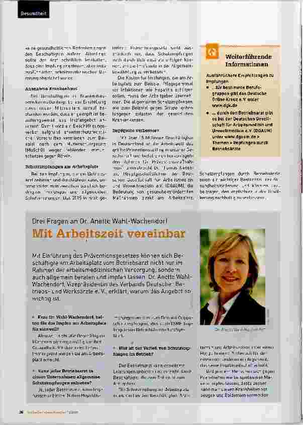 Vorschauseite 3: Krankheiten Vorbeugen und Epidemien vermeiden. Impfungen am Arbeitsplatz