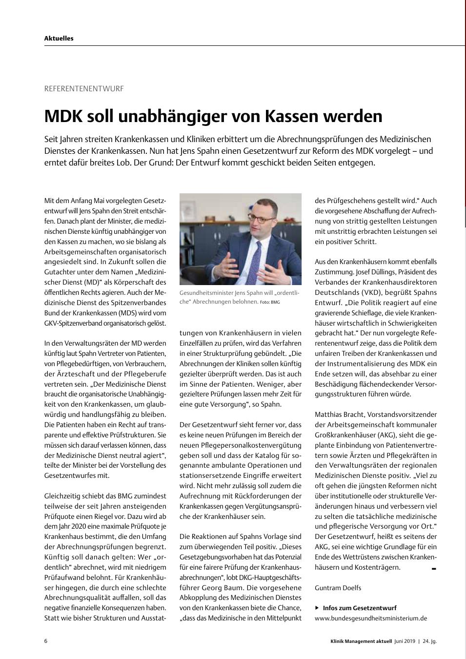 Vorschauseite 1: Referentenentwurf: MDK soll unabhängiger von Kassen werden