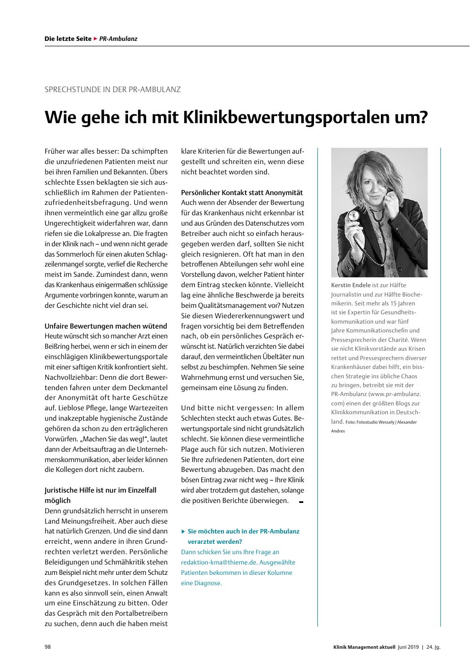 Vorschauseite 1: Sprechstunde in der PR-Ambulanz: Wie gehe ich mit Klinikbewertungsportalen um?