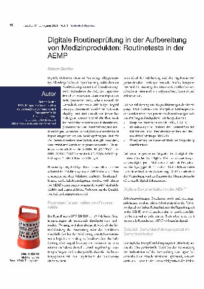 Vorschauseite 1: Digitale Routineprüfung in der Aufbereitung von Medizinprodukten: Routinetests in der AEMP