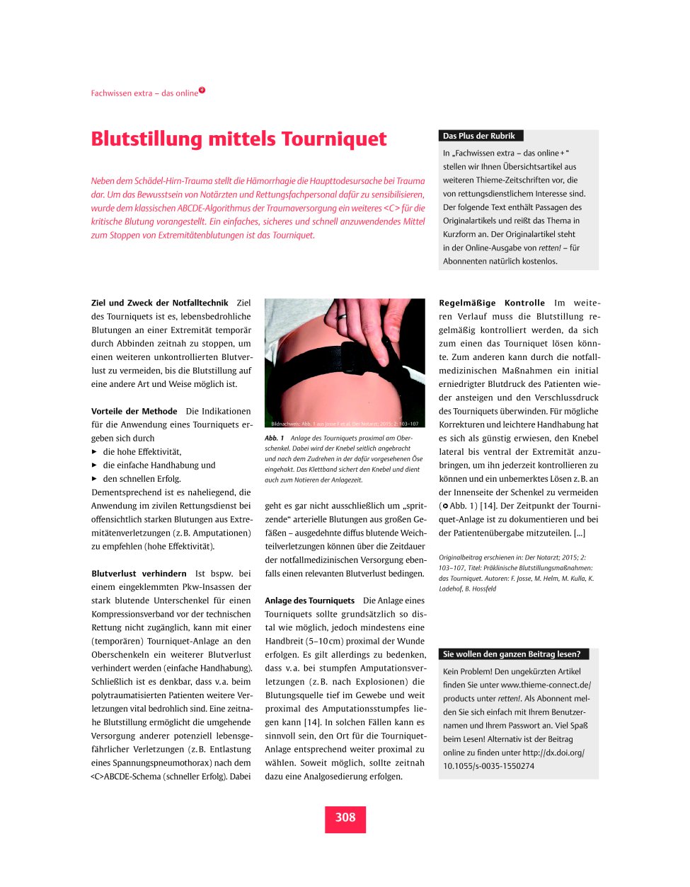 Vorschauseite 1: Blutstillung mittels Tourniquet