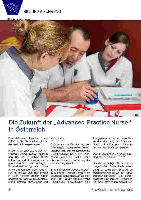 Vorschauseite 1: Die Zukunft der „Advanced Practice Nurse“ in Österreich