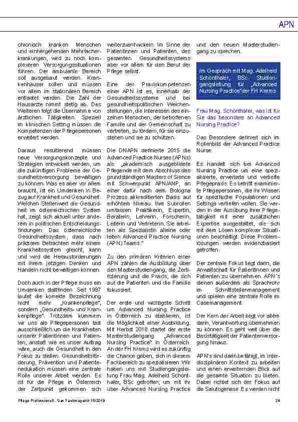 Vorschauseite 2: Die Zukunft der „Advanced Practice Nurse“ in Österreich
