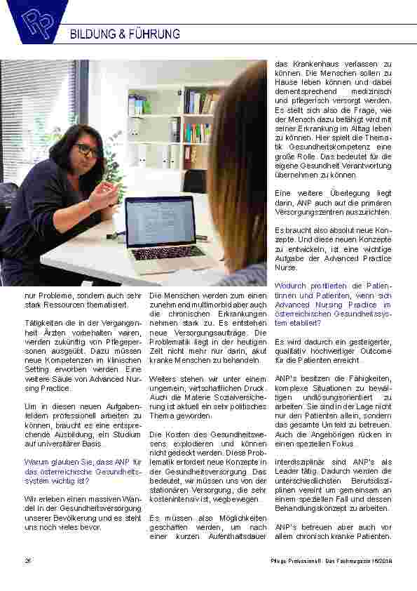 Vorschauseite 3: Die Zukunft der „Advanced Practice Nurse“ in Österreich
