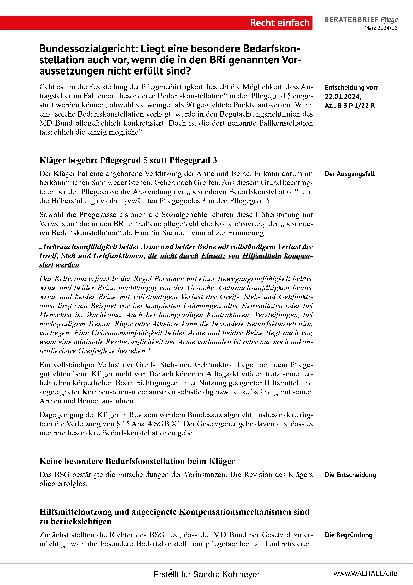 Vorschauseite 2: Beraterbrief Pflege Heft 6-2024