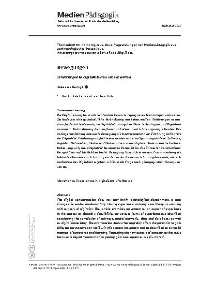 Vorschauseite 1: Bewegungen und Erfahrungen in digitalisierten Lebenswelten