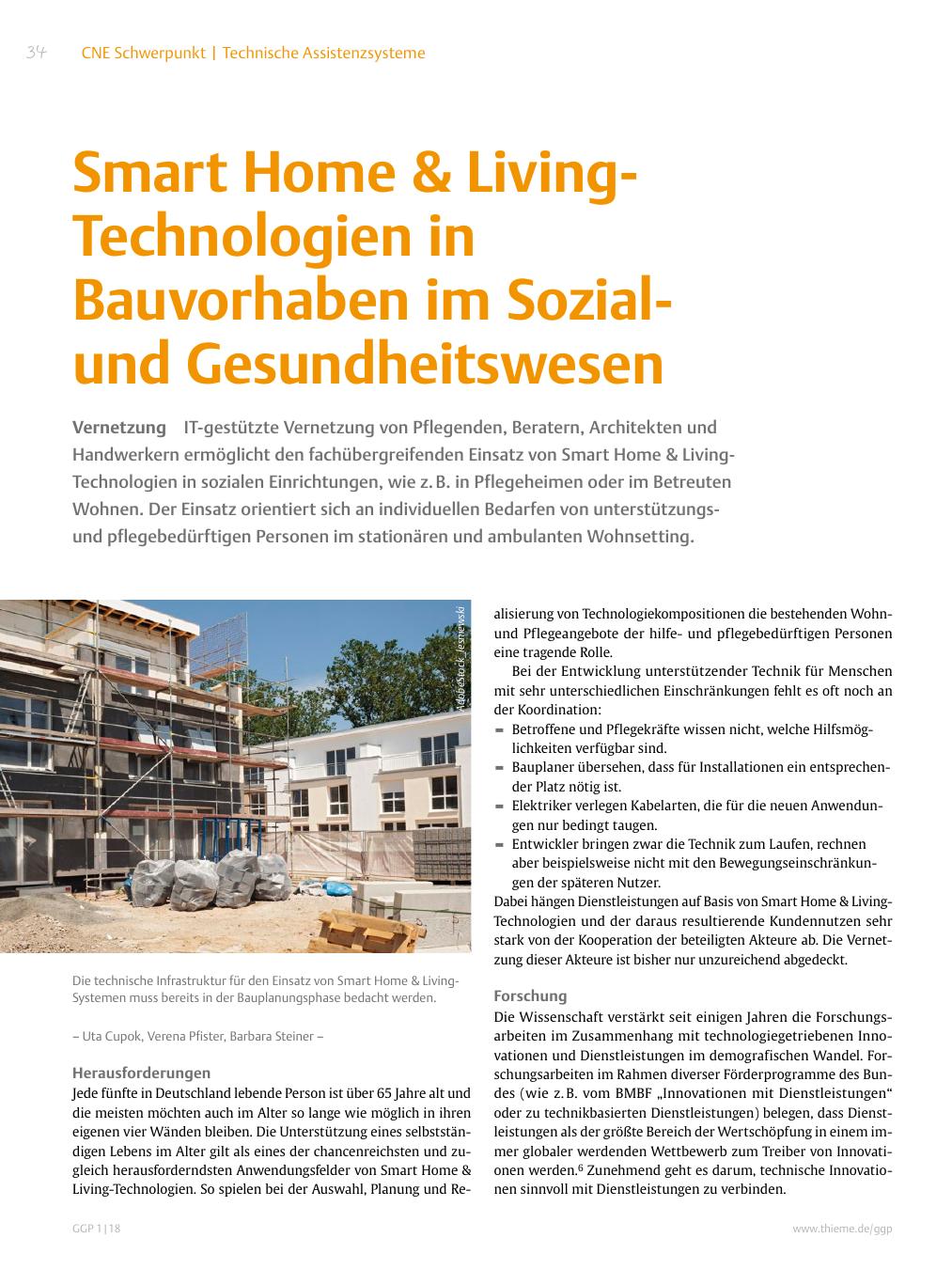 Vorschauseite 1: Smart Home & Living-Technologien in Bauvorhaben im Sozialund Gesundheitswesen