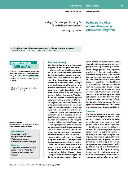 Vorschauseite 1: Perioperative Akutschmerztherapie bei ambulanten Eingriffen