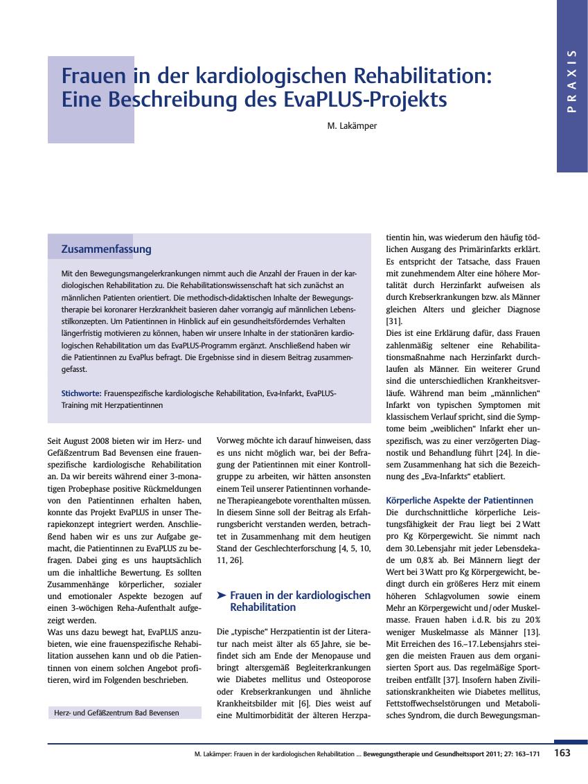 Vorschauseite 1: Frauen in der kardiologischen Rehabilitation: Eine Beschreibung des EvaPLUS-Projekts