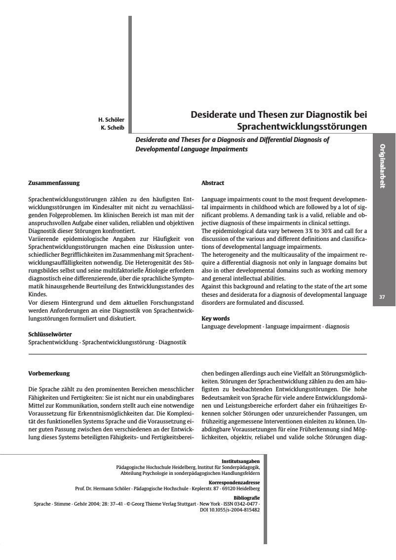 Vorschauseite 1: Desiderate und Thesen zur Diagnostik bei Sprachentwicklungsstörungen