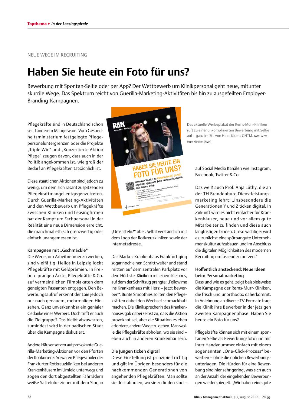 Vorschauseite 1: Neue Wege im Recruiting: Haben Sie heute ein Foto für uns?
