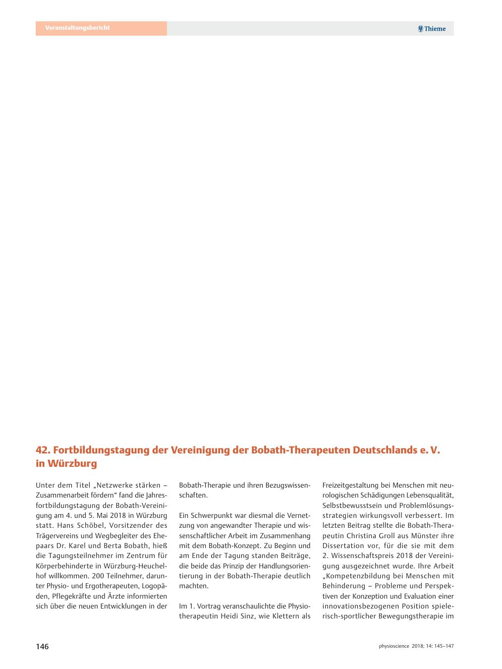 Vorschauseite 1: 42. Fortbildungstagung der Vereinigung der Bobath-Therapeuten Deutschlands e. V. in Würzburg