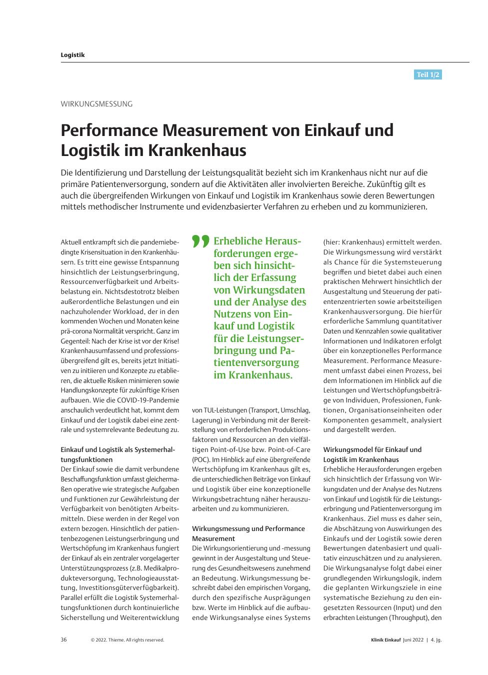 Vorschauseite 1: Wirkungsmessung: Performance Measurement von Einkauf und Logistik im Krankenhaus