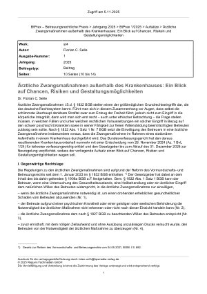 Vorschauseite 1: Ärztliche Zwangsmaßnahmen außerhalb des Krankenhauses: Ein Blick auf Chancen, Risiken und Gestaltungsmöglichkeiten