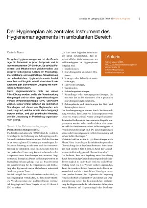 Vorschauseite 1: Der Hygieneplan als zentrales Instrument des Hygienemanagements im ambulanten Bereich