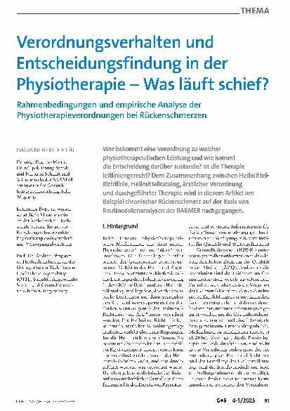 Vorschauseite 1: Verordnungsverhalten und Entscheidungsfindung in der Physiotherapie – Was läuft schief?